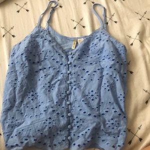 Blue button up tank top
